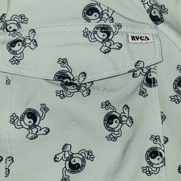 RVCA Men's Swim Shorts - Light Gray with Black Print - Picture 8 of 8